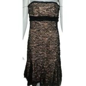 badgley mischka black strapless lace gown